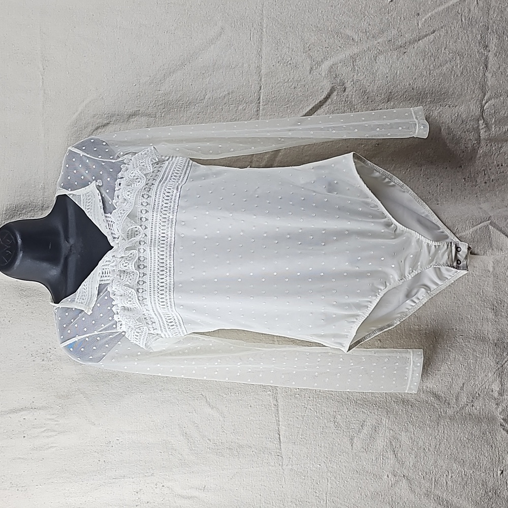 Soulmates Sheer White Ruffle & Lace Bodysuit - NWT
